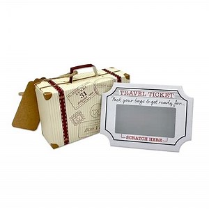 DIY Surprise Mini Suitcase & Mini Gold Shimmer Travel Ticket Scratch & Reveal Card Gift bundle (DIY). Perfect for Valentines, vacations, birthday, family trips away!