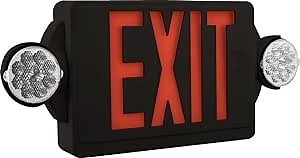 Lithonia Lighting LHQM Quantum LED Exit Sign/Emergency Light Combo, Exit Sign and Emergency Lights for Business, 2-Head Fixture, Red Letters, 180 Lumens, MVolt, 4 Watts, Black