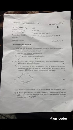 Design and Analysis Of Algorithm Question paper DU Nep 2025 december #exam #viral #trending #shorts