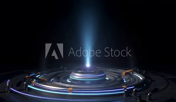 Sci-fi platform on a dark background with a 360-degree camera rotation. Ideal for tech, space, launches, and product showcases. Ultra HD 4K 3840x2160 3D Loopable Animation