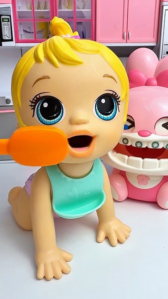 Doll & Pink Rabbit Brushing Teeth #shorts #toys