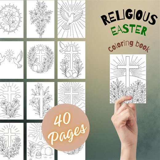 Christian Easter Coloring Pages | Minimal Religious Line Art | Resurrection Cross, Lilies & Doves | Printable Easter PDF - Etsy