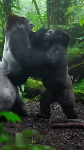 “Territorial Clash! Two Adult Male Gorillas Fight for Dominance in the Jungle 🦍🔥”