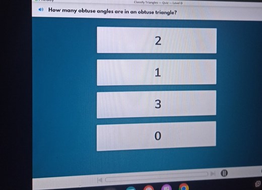 How many obtuse angles are in an obtuse triangle?2130... | Filo