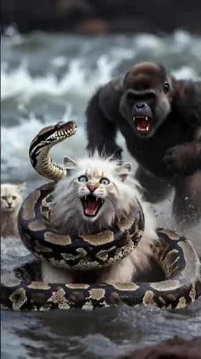 “Cat Trapped by Python | Gorilla’s Fastest Rescue!”#shorts