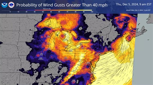 🚨 Heads up! Strong winds are forecast to begin impacting the north-central U.S. and Great Lakes on Wednesday before shifting to the central Appalachians and Northeast on Thursday. Lake effect snow and snow squalls will also be a concern following the strong cold front.🌬️ | NOAA NWS Weather Prediction Center