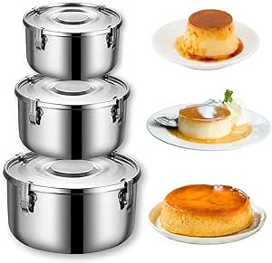 3 Pcs Moldes para Flan | Flan Molds for Baking | Flanera para Baño Maria | Quesillera | Quesillera Venezolana con tapa Molde | Flan Mold | Flan Pans for Baking with Water Bath (Pack-3 Small)
