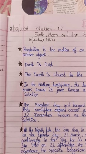 Class 7 science chapter 12 Earth , Moon and The Sun Important Notes Importan you got these questions