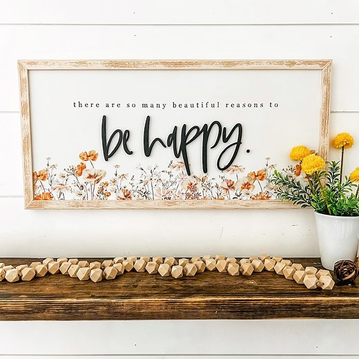 Spring Wood Sign, Beautiful Reasons to Be Happy, Farmhouse Signs, Laser Cut Wood Sign, Spring Home Decor, Handmade Wood Sign, Floral Sign - Etsy