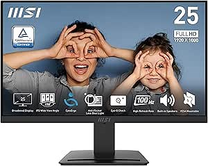 msi PRO MP253 24.5-inch IPS 1920 x 1080 (FHD) Computer Monitor, 100Hz, Adaptive-Sync, HDMI, DP Port, VGA Port, VESA Mountable, Tilt, Speaker, 1ms, Black