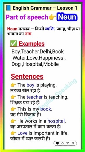 Noun in 60 Seconds 🔥 | Part 1 | English Grammar for Beginners #english #shorts #youtubeshorts #les