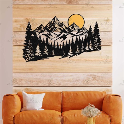 Modern Mountain Wall Decor, Black Metal Nature Art for Living Room - Etsy