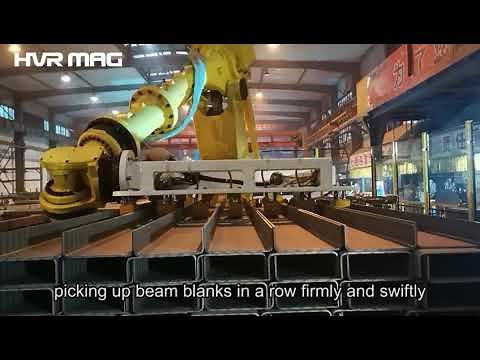 Robot Handling Steel H Beam Blanks with Magnetic Gripper | HVR MAG