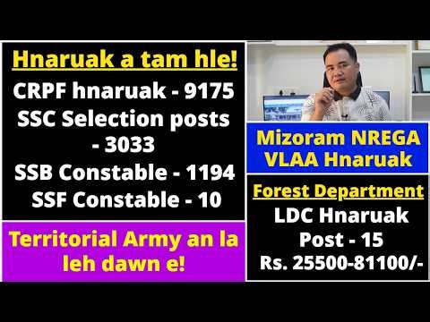 MGNREGA Hnaruak - 8 posts! Central hnaruak a tam hle - CRPF/SSF/SSB Constable - 20,000+ posts