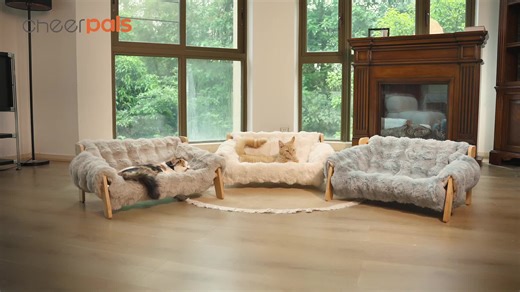 Elevated Pet Couch Bed, Wooden Cat and Small Dog Sofa, Removable Washable Fluffy Cover Raised, Kitty Lounge Chair Suitable for Puppy for Indoor