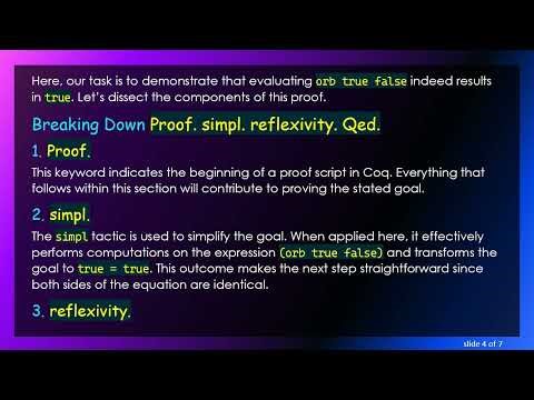 Understanding Proof. simpl. reflexivity. Qed. in Coq