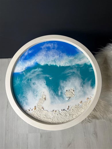 Coastal Ocean Resin Side Table | Handmade Beach-inspired Table With Seashells | Coastal Home Decor | Resin Art Furniture - Etsy