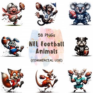 Football Animals Clipart Bundle: Watercolor Mascots, Game Day PNG (digital Download, Commercial Use) - Etsy