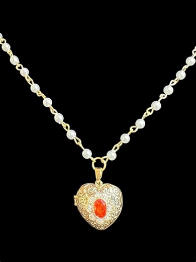 Gold Pearl Heart Locket Red Rhinestone Boho Antique Vintage Style - Etsy Canada