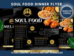 Editable Soul Food Flyer: Restaurant Specials, Canva Template - Etsy