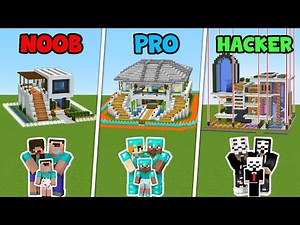 Minecraft SAFEST FAMILY HOUSE BUILD CHALLENGE : NOOB vs PRO vs HACKER / Animation