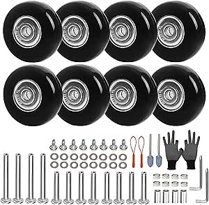 Luggage Suitcase Wheels Replacement Set 8PC Diameter 1.6in/40mm Thick 0.7in/18mm Bearing Wheels Repair Kit for Inline Roller Dual Spinner Suitcase Trolley Carryon Bag