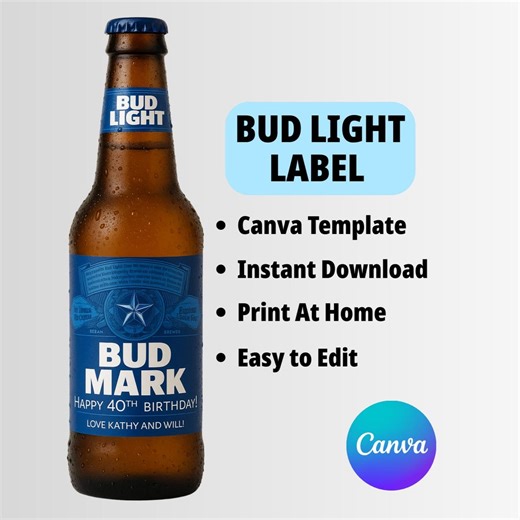 Personalized Beer Label Canva Template, Bud Light Design (digital Download) - Etsy