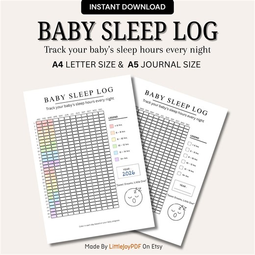 Baby Sleep Log: Printable Color-in Tracker, A4 and A5 PDF - Etsy