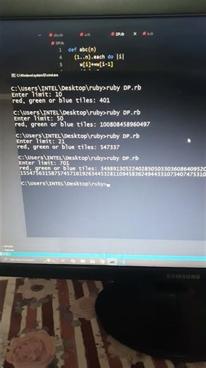 ruby | Euler project 'red, green and blue tiles II' | CodeLearning