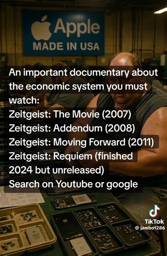 An important documentary about the economic system you must watch: Zeitgeist: The Movie (2007) Zeitgeist: Addendum (2008) Zeitgeist: Moving Forward (2011) Zeitgeist: Requiem (finished 2024 but unreleased) Search on Youtube or google #corruption #society #racism #politics #corporations #unitedstates #monopoly #capitalism #pyramidscheme #rulers