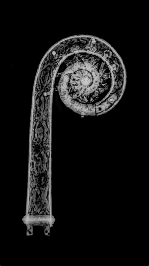 Look inside a medieval crozier 🩻 Our conservation team used an X-ray to look under the hood on a 12th century crook-headed staff, known as a crozier, from Whithorn. The crozier was the symbol of bishops and abbots. By the 13th century, bishops were buried wearing their vestments and sometimes with croziers and altar vessels. The X-ray images helped identify the crozier’s weaknesses and previous restorations. After a close examination, the crozier was given some serious TLC. Its original adhesiv