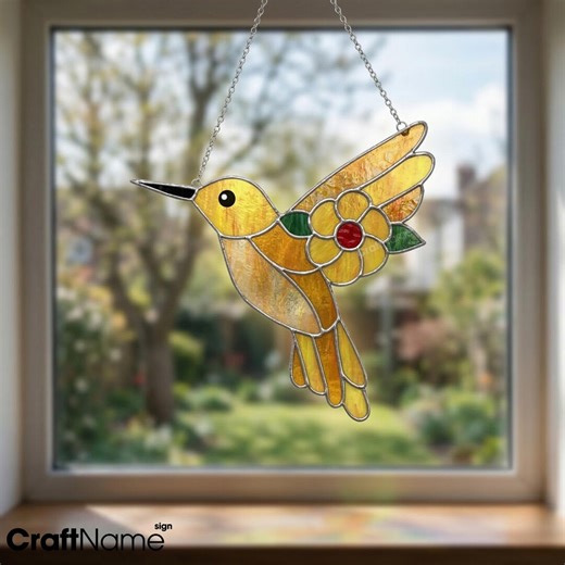 Hummingbird Stained Glass Suncatcher, Handmade Bird Window Hanging Decor - Etsy