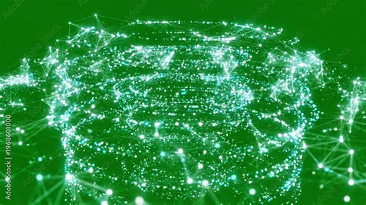 Digital Data Vortex with Plexus Nodes on Green Screen