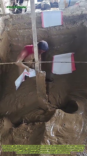 Untertägiger Materialtransport: Manuelles Verladen von gesättigtem Boden in Auffangbehälter