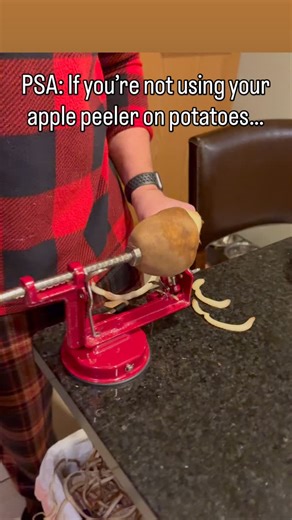 Kathy Caan Neitzel on Instagram: "PSA for anyone peeling way too many potatoes today: That apple peeler collecting dust? It’s your new best friend. 🙌🏻 Works like a charm for scalloped potatoes, mashed potatoes, or just making dinner faster. Save this tip & tag someone who needs the shortcut! 🧡 #HolidayHack #KitchenGameChanger #PotatoPeelingTip #KitchenHack #TimeSaverTips"