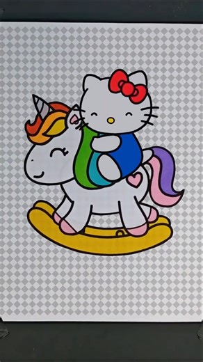 hello kitty坐在独角兽小木马上开心地摇摇 简笔画贴纸拼画diy 解压助眠声控asmr #shorts #art #sticker