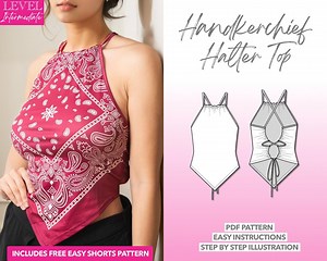 Handkerchief Halter Top Sewing Pattern: Boho Crop Top (PDF Download XS-XXXL) - Etsy