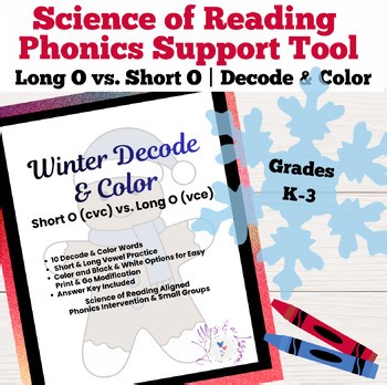 Winter Vowel Phonics Worksheet | CVC & VCE Decodable Activity | Long & Short O