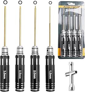 4PCS RC Hex Screwdriver Hex Drivers 1.5mm 2.0mm 2.5mm 3.0mm with Cross Wrench RC Hobby Tool Set for RC Car Airplane Boat 3D Printer
