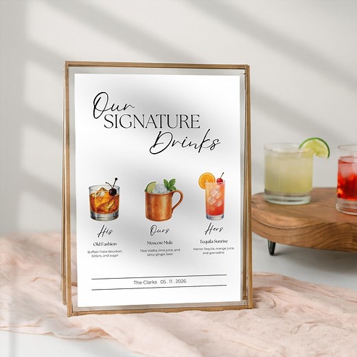 Wedding Bar Menu Template, Signature Drink Sign His and Hers Drink Sign, Bar Menu Wedding, Wedding Drink Menu, Edible Canva Sign - Etsy