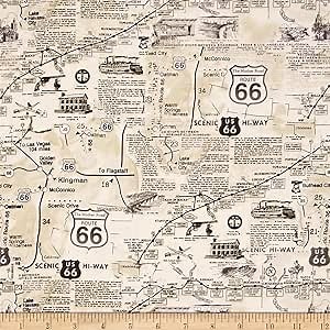 Timeless Treasures Route 66 Natural, Quilting Fabric by the Yard
