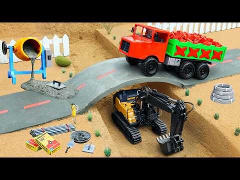 Mini Crane Building Road & Bridge | DIY Machinery Concrete Work Simulation