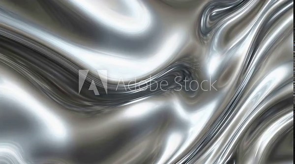 Silver chrome metal background, shiny and lustrous metal pattern texture, silky liquid chrome waves