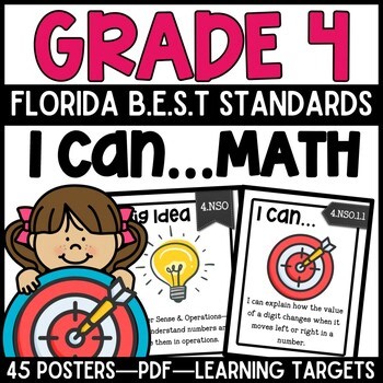 4th Grade Florida B.E.S.T. Math I Can Statements Posters & Checklist