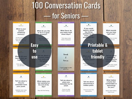 100 Conversation Cards for Seniors, Memory Connection Activities (printable & Tablet) - Etsy