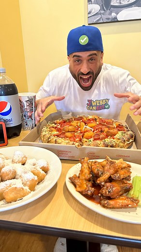 25K views · 1.3K reactions | Love me a 3 course Challenge  This Garlic Knot Pizza Challenge at @pizzamia_ny did not disappoint This challenge combined my three fav things: pizza, wings and donuts  Was a serious capacity challenge and was glad to clean it off in 34mins flat. #foodchallenge #pizzachallenge #garlicknotpizza | JWebby Can Eat | Facebook