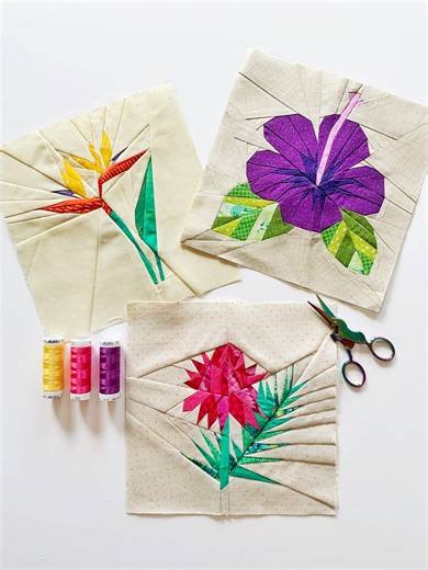 Tropical Flowers Quilt Block Pattern Set: Hibiscus, Strelitzia, Ginger (PDF Download) - Etsy