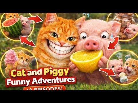 Cat and Piggy Funny Adventures | Lemon, Watermelon, Cookies & Ice Cream (4 Cute Episodes)