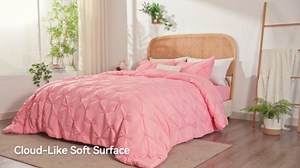 BEDELITE Pink Twin Comforter Set - 2 Peices Boho Pintuck Bedding Comforter Sets, Lightweight Soft & Warm Twin Bedding Sets with 1 Pillowcase for All Season