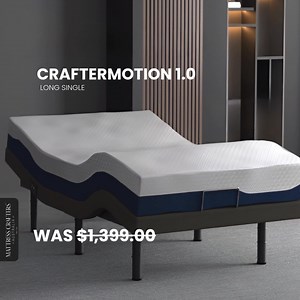 SAVE $400 on our CrafterMotion 1.0 Adjustable Base! Now FROM ONLY $999, you can elevate your comfort & sleep in the perfect position every night. Experience zero-gravity relief, customized head & foot lift, and whisper-quiet motors, all at Factory-Direct pricing. | Mattress Crafters Australia
